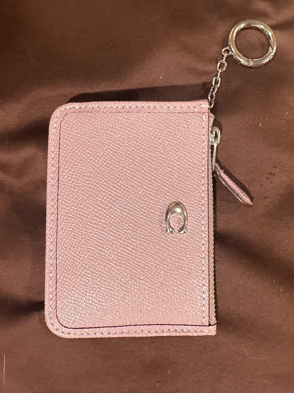 Coach Pink Leather Zip Card Wallet Keychain